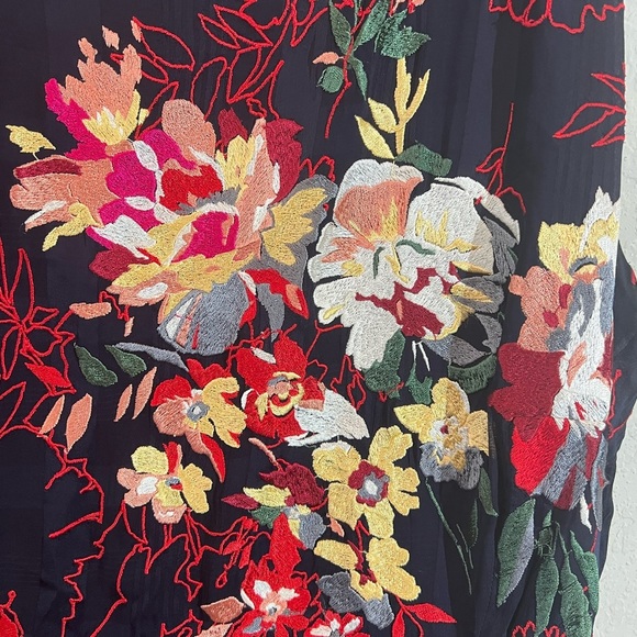 Anthropologie 16w maxi dress a+ plus size blue red  flowers sleeve under viscose - Picture 3 of 13